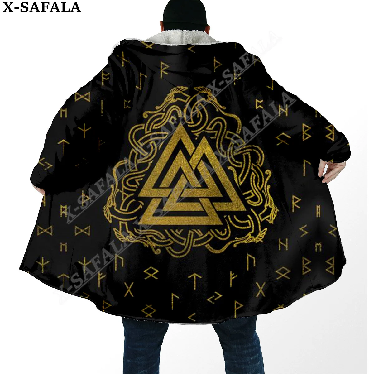 Symbol Viking Tattoo Raven Odin Overcoat Coat 3D Print Thick Warm Hooded Cloak  Men Windproof Fleece Unisex Casual-10