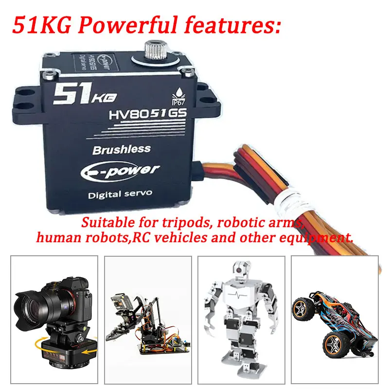 E-POWERRC RC Servo 51KG 180°/270°/360° Waterproof Brushless Parts Metal Digital 8.4V HV High Torque 1:10 Drive RC Car Boat Toys