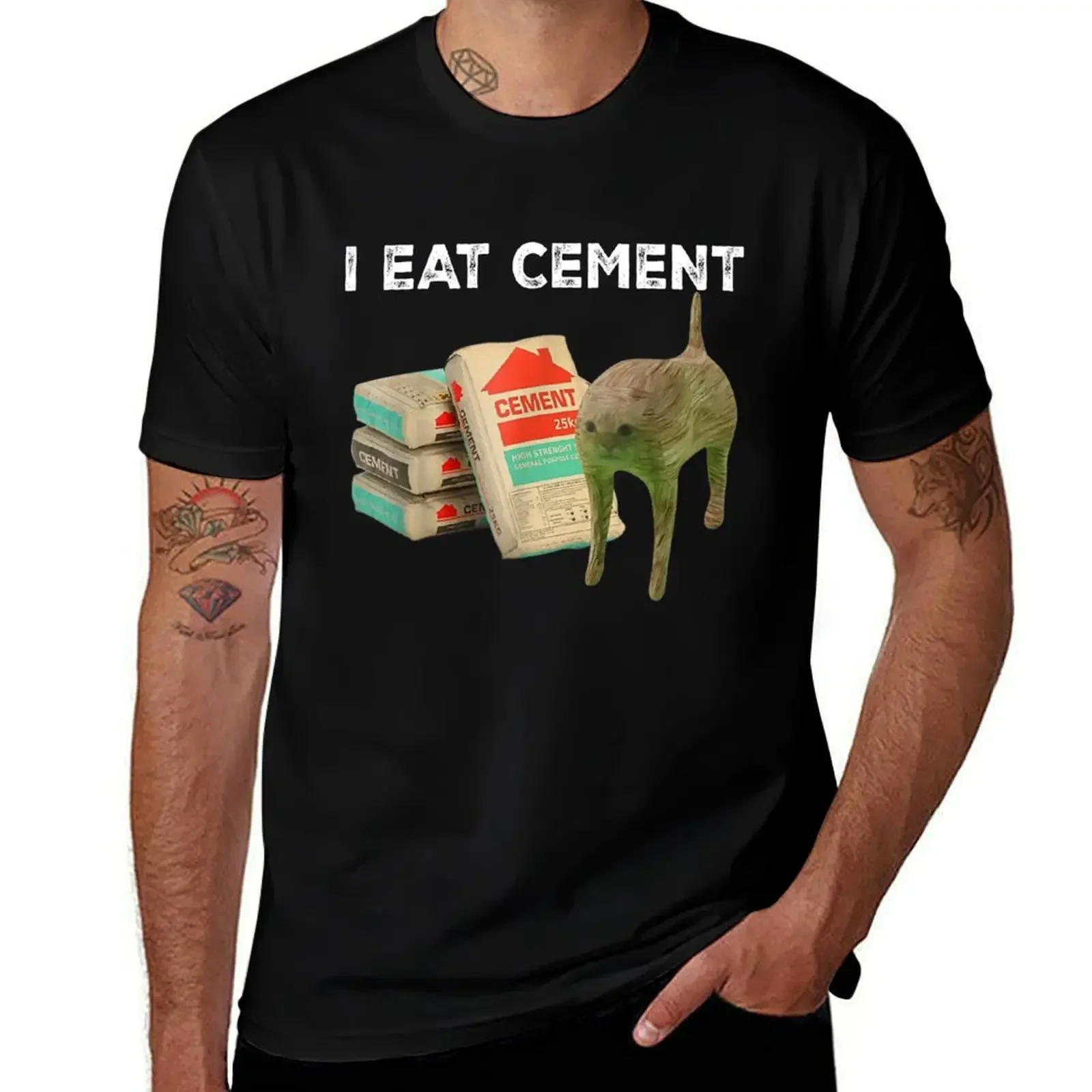 I Eat Cement Cursed Cat - Oddly Specific Dank Meme T-Shirt funny costumes boys whites men workout shirt