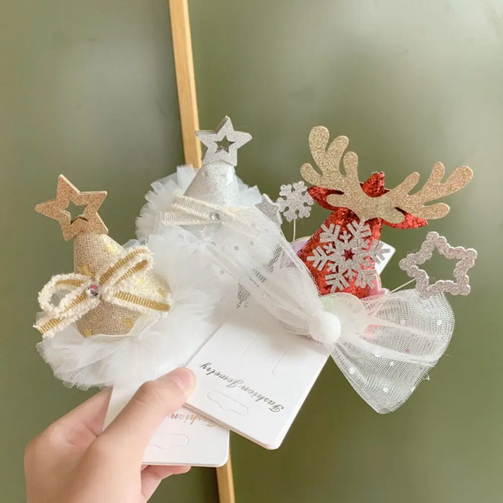 Santa Claus Elk หูผ้า Snowflake Bow คริสต์มาสคลิปผมเด็กอุปกรณ์เสริมผมสไตล์เกาหลี Headwear หมวกคริสต์มาส Hairpin