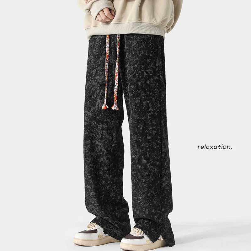 

American Sle Men's Casual Pants Spring Autumn Loose Wide Leg Straight Cut Floor Length Trousers Casual Long Trousers