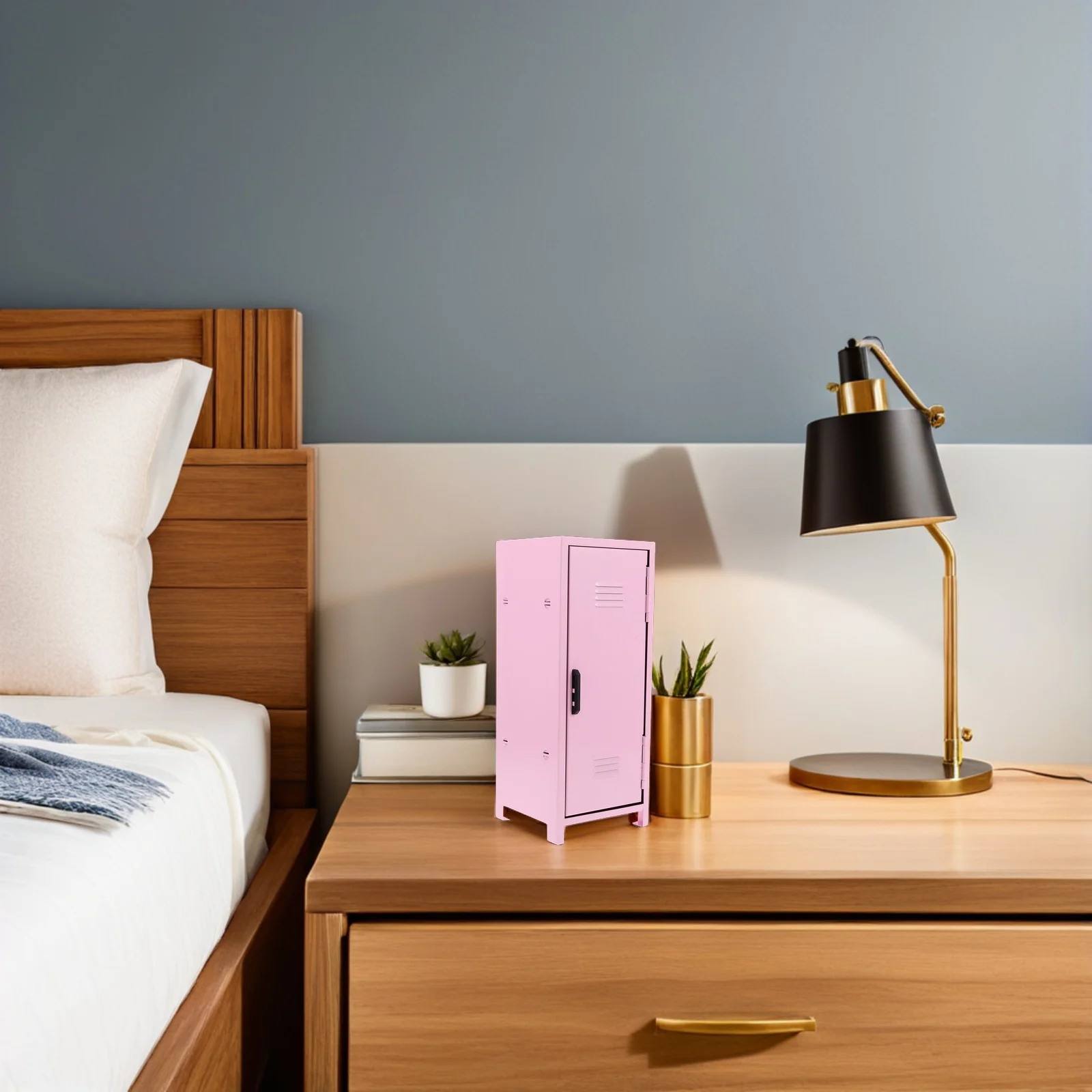 

Desktop Makeup Organizer Metal Storage Locker with Lock Small Cabinet for Cosmetics Skincare Products Girls Bedroom Bathroom