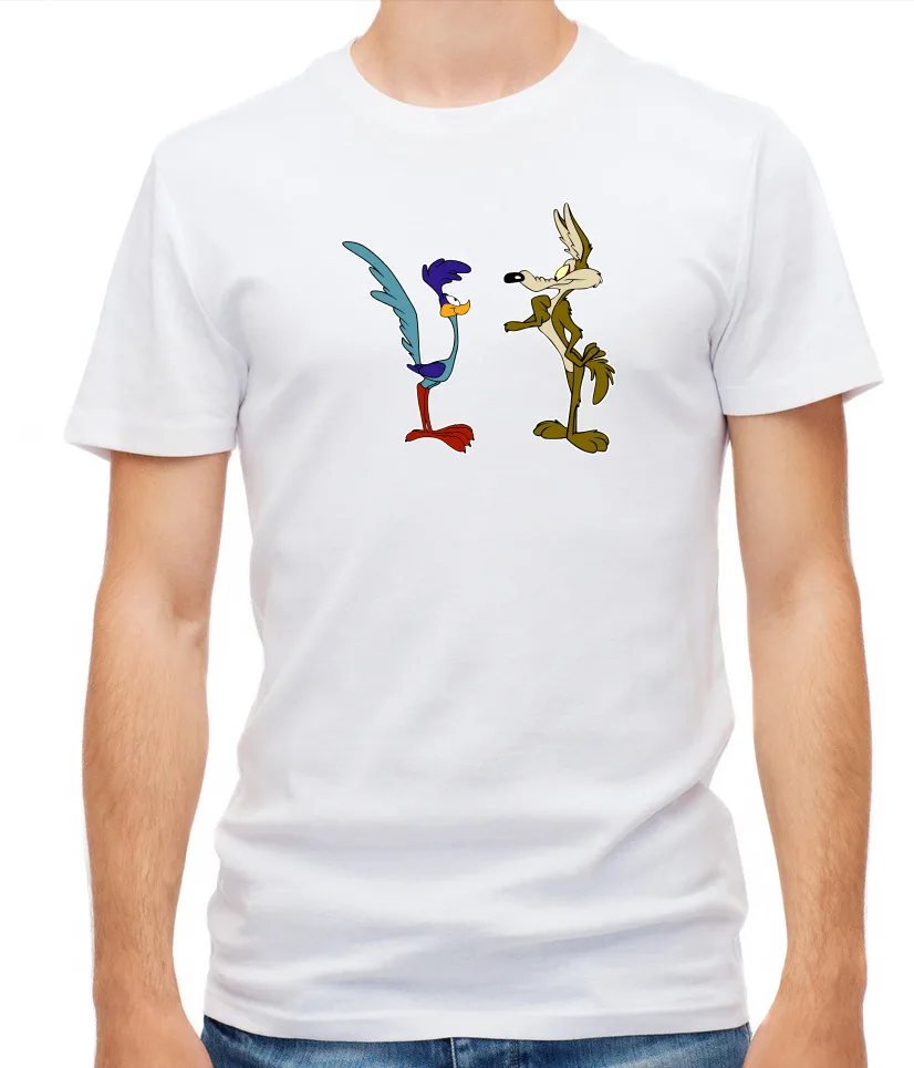 Coyote Road Runner Cartoon Characters White Black Men T Shirt P117