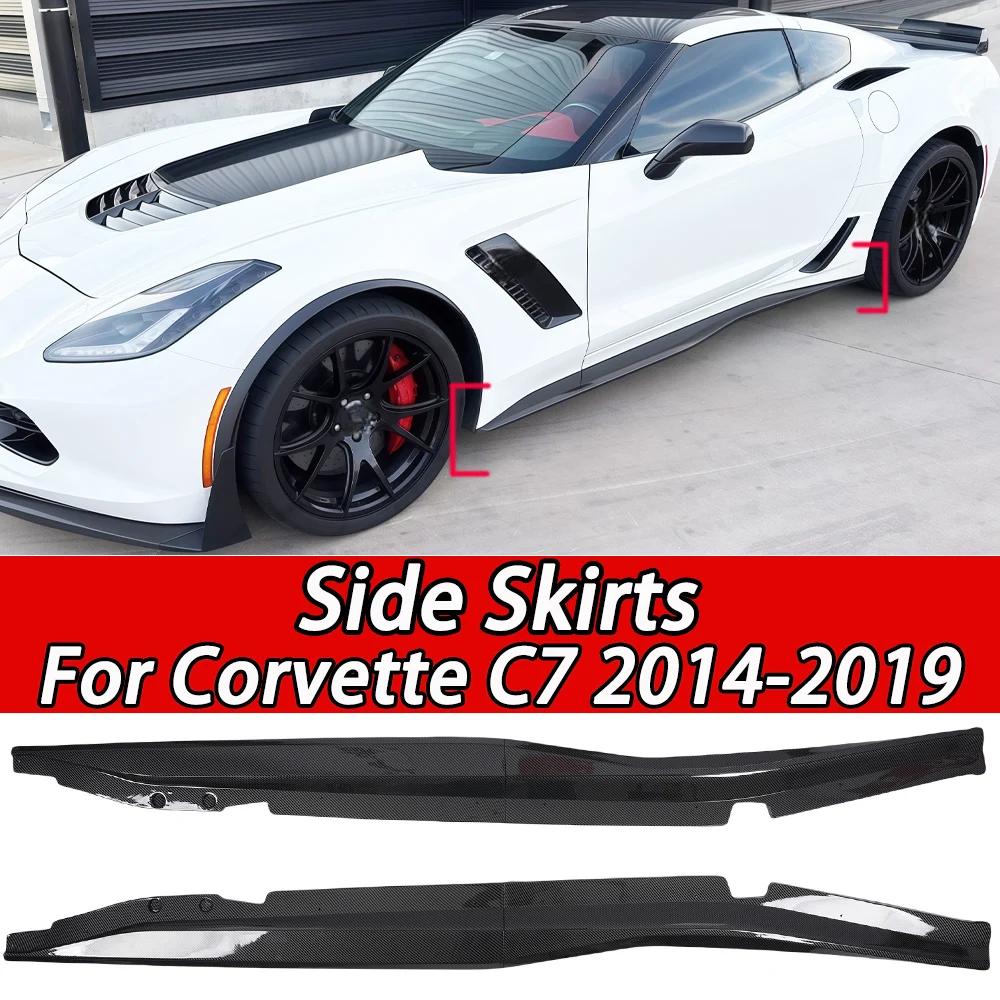 For Chevy Corvette C7 Z06 Stingray 2 Door 2014-2019 2015 2016 2017 Side Skirts Rocker Panels Spoiler Carbon Look Glossy Black