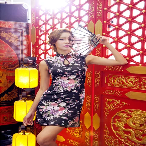 

Элегантное атласное платье миди с принтом, пуговицами, воротником-стойкой, приталенное, в китайском стиле, повседневное, для женщин