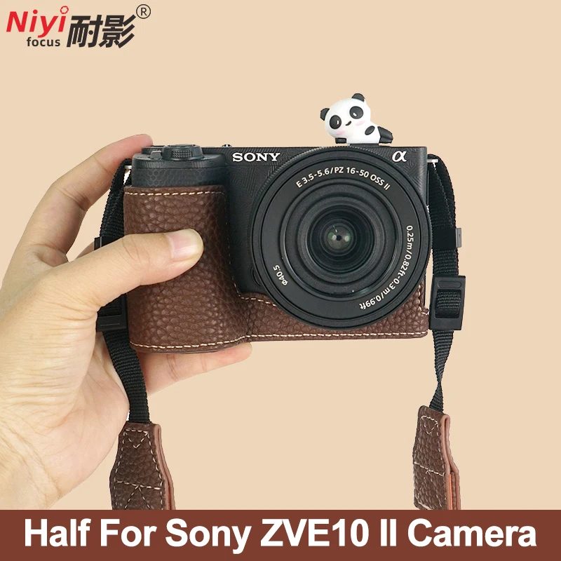 PU Leather Half Camera Case Base for Sony ZV-E10II Texture Hand Grip Protective Cover Detachable Bottom Shell Camera Accessories
