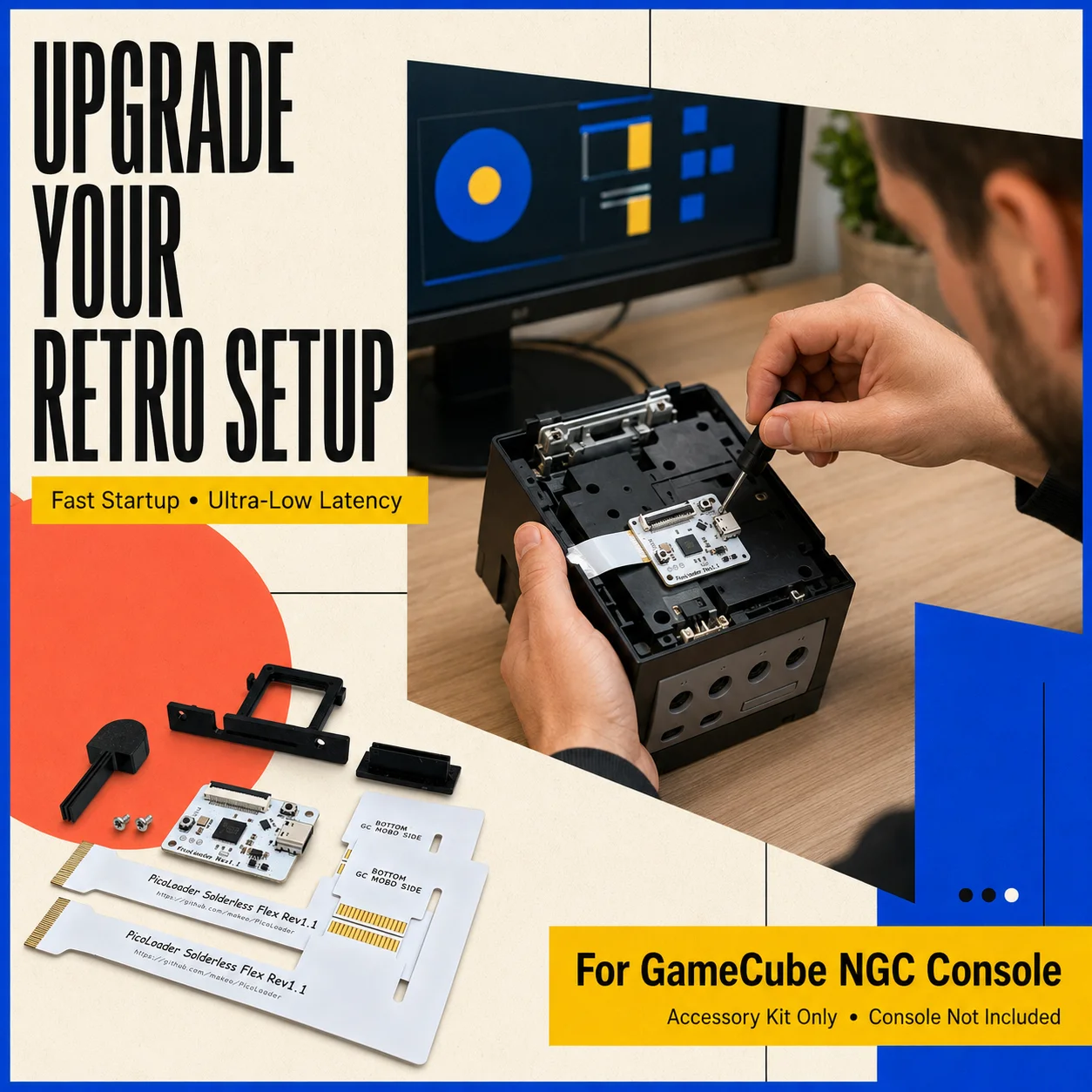 PicoLoader V1.1 RP2040 ODE Optical Drive Emulator Board for GameCube NGC Console Homebrew Boot Support Solderless Flex Cable Kit