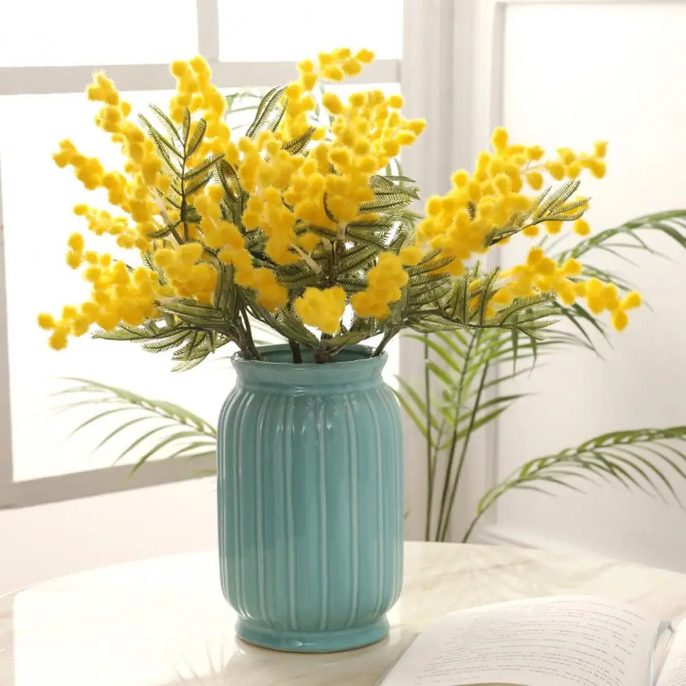 38cm Artificial Acacia Flower Yellow Mimosa Simulation Wattle Plant Branch Home Decoration Desktop Decor flores artificiales