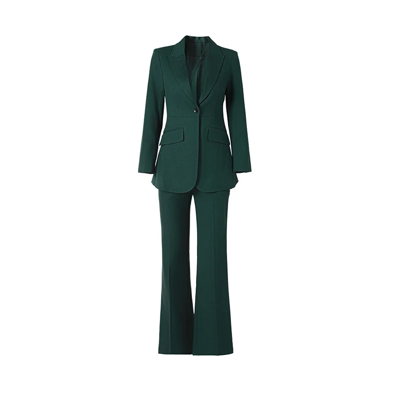 Traje de 2 piezas de tela gruesa para mujer, Blazer de un solo botón, pantalones acampanados, estilo Superior, 5 colores, OL, otoño