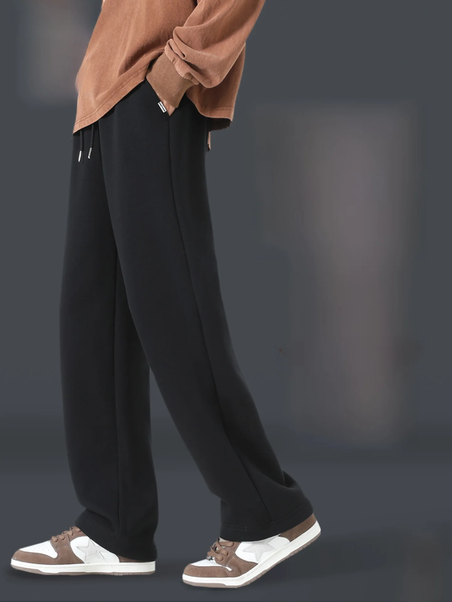 

Мужские повседневные брюки прямого кроя на флисовой подкладке, черные, теплые спортивные брюки свободного кроя, удобные, из смеси полиэстера и хлопка