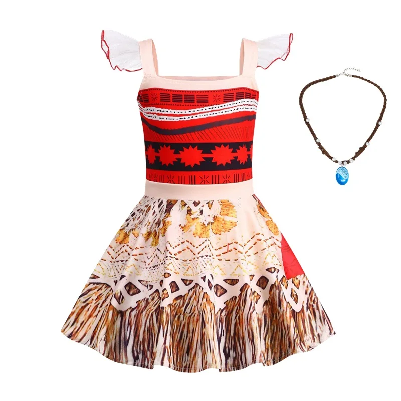 Girls Moana 2 Dress Fantasy Children Summer Flying Sleeve Carnival Costume Kids Princess Party Elegant Dress Vaiana Clothes