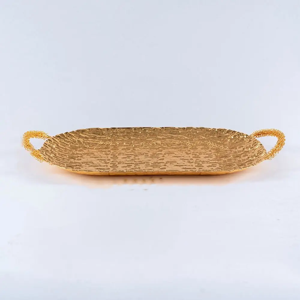 Desktop Ornament Metall Ablage Lange Exquisite Obst Tablett mit Griff Tragbare Gebäck Display Platte Geschenk