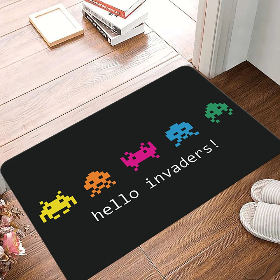 Hello Invaders Doormat Anti-Slip Kitchen Bedroom Rug Carpet Living Room Entrance Rug Home Decoration- Non-Slip, Easy Care