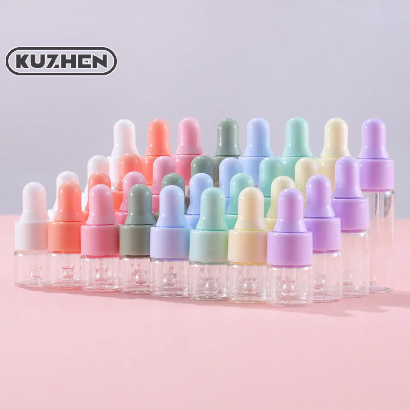 7PCS Portable Refillable Mini Dropper Bottle Set 1/2/3/5ml Empty Macaron Color Glass Essential Oil Vials Reusable Container DIY