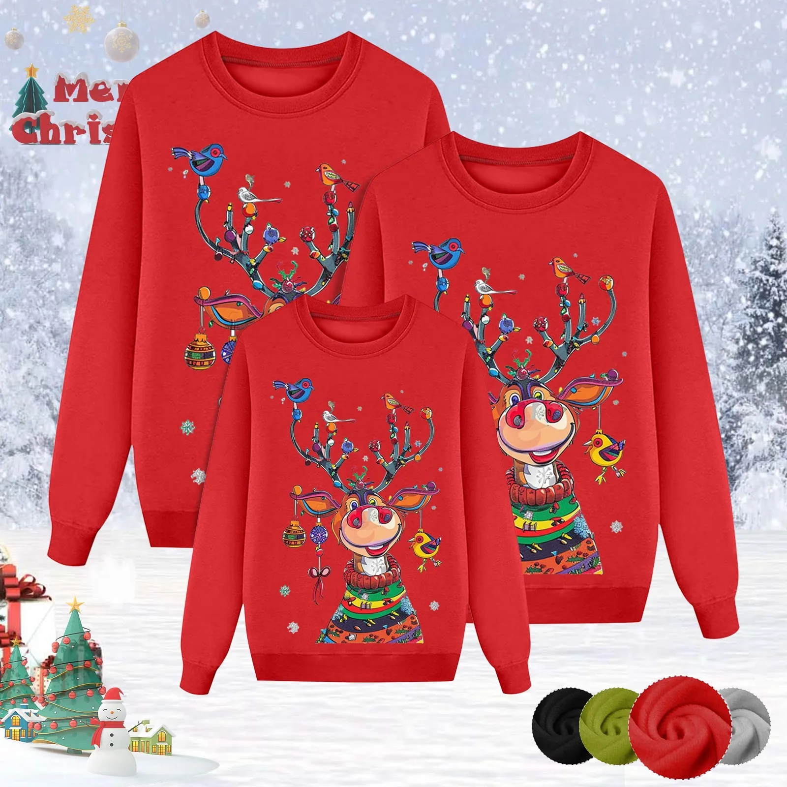 

Ugly Christmas Sweater Family Set Reindeer Print Men Women Children Sweatshirts Family Christmas Warm Print Crew Neck Top Blouse