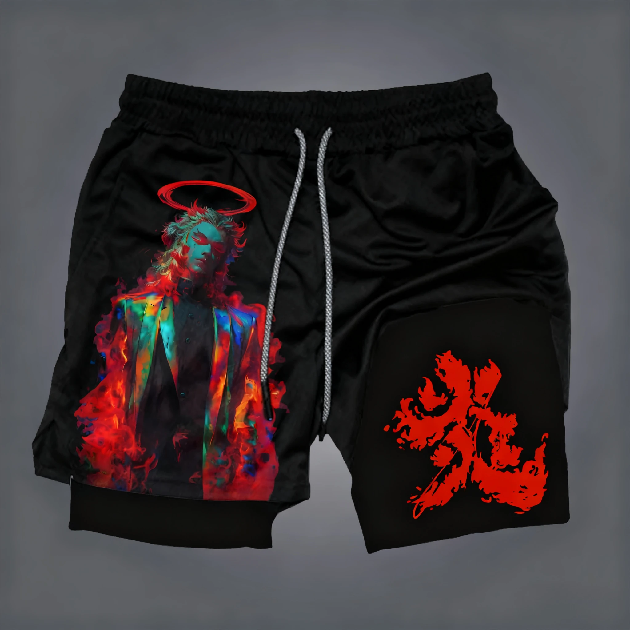 Bandai Demon Slayer Anime Men's Double-layer Shorts 2026 Summer American Sports Cycling Loose, Breathable and Fashionable Shorts