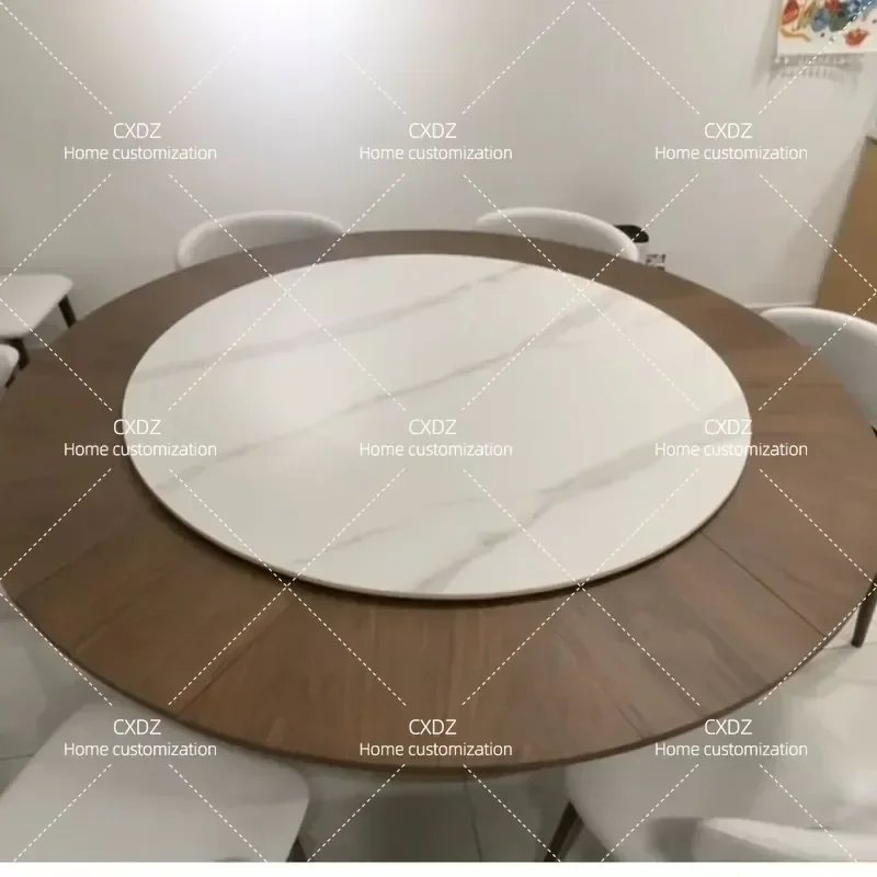 Slate Rotating Telescopic Round Dining Table Variable Size Multi Function Walnut Retro Home Furniture
