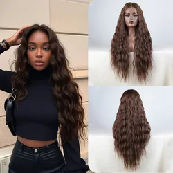 Synthetic Lace Wig Long Curly Wave Synthetic Wigs For Women 30 Inch Ombre Blonde Brown Wigs Cosplay Daily Hair Wigs Lace Wigs