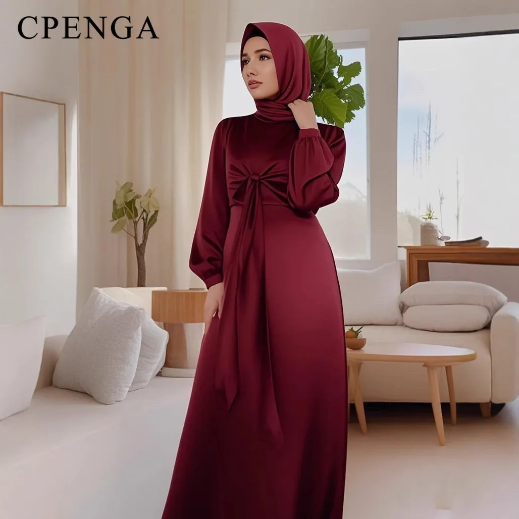 Ramadan อาหรับมุสลิมผู้หญิงเจียมเนื้อเจียมตัวชุดดูไบซาติน Abaya อิสลามเสื้อผ้าวันหยุดชุดเดินทาง 2025 ตุรกี Robe