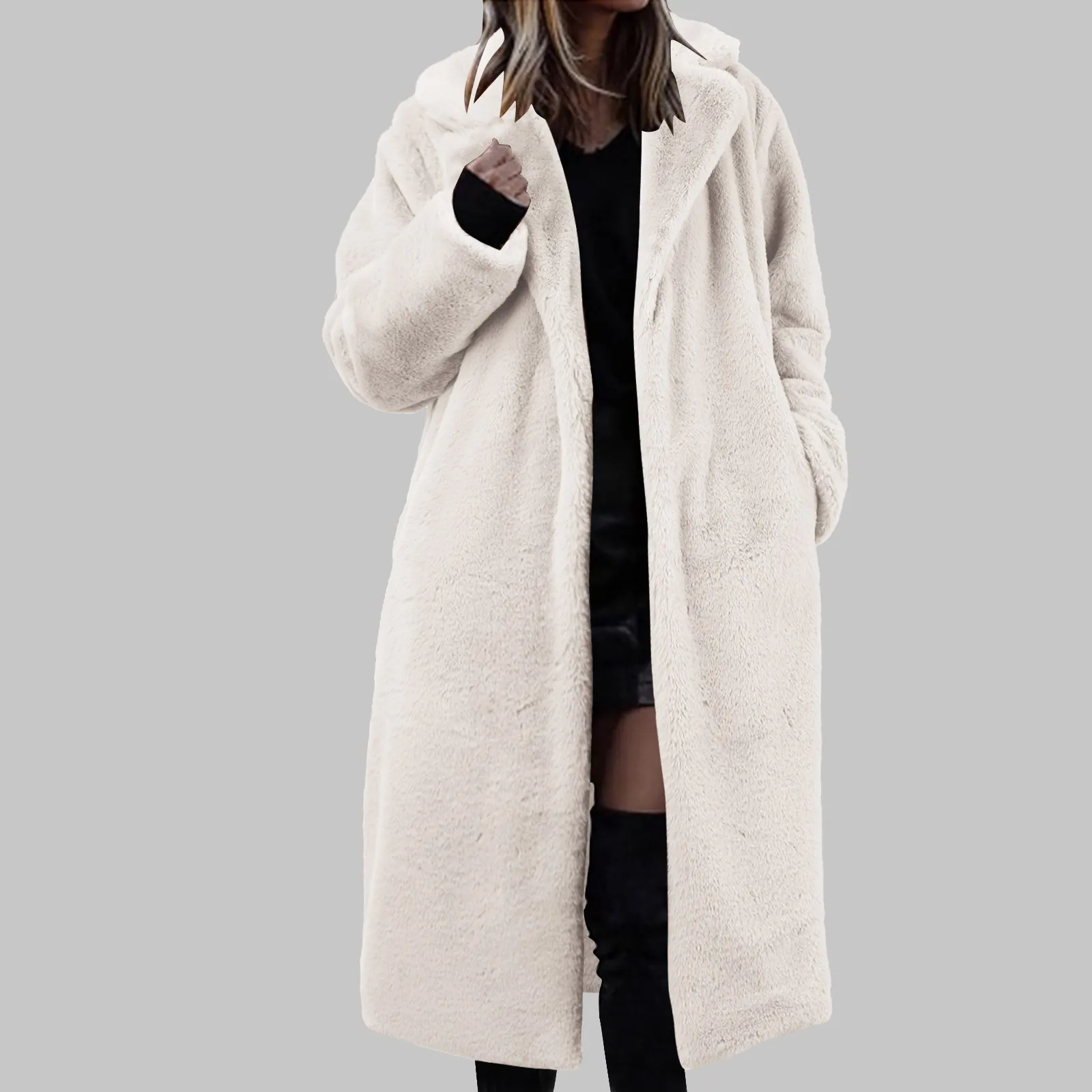 Cappotto invernale da donna caldo con risvolto finto fuzzy giacca soprabito in pile di visone impiombato cappotto di media lunghezza più impermeabile da donna