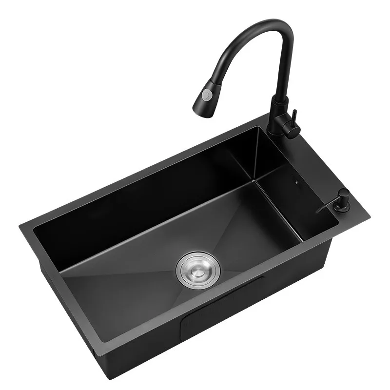 304 Stainless Steel Thicken Deepen Nano Coating Kitchen Black Narrow Rectangular Sink Vegetable washing Under Counter Tank