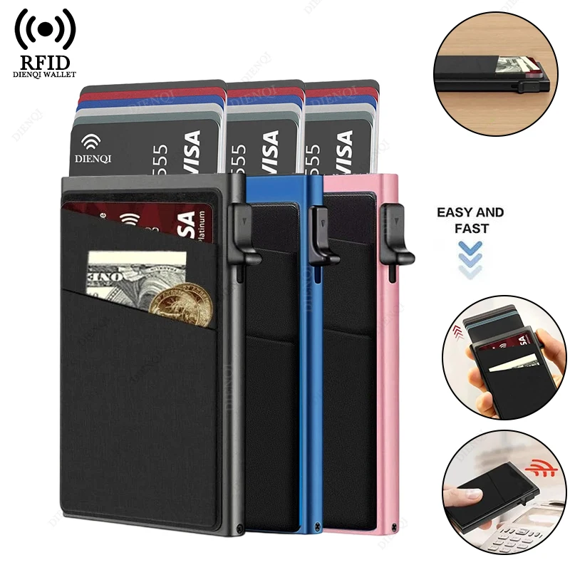 Ochraniacze na karty antykradzieżowe Etui na karty Minimalistyczny inteligentny portfel Ochrona RFID Aluminiowe metalowe pudełko Etui na karty Porte Carte