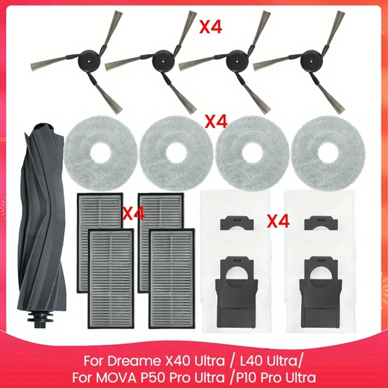 

for Dreame X40 Ultra / L40 Ultra, MOVA P50 Pro Ultra /P10 Pro Ultra Parts Main Side Brush Filter Mop Cloth Dust Bag