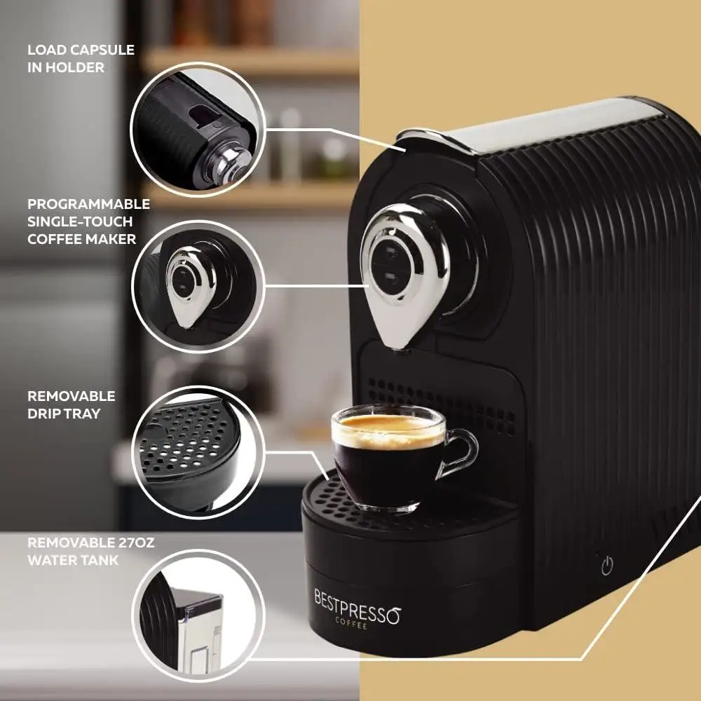 Espresso Machine Single Serve Coffee Maker Compatible with Nespresso Original Capsules Programmable One Touch Quick Heat Up