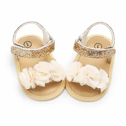 Jlong Summer Newborn Baby Shoes Girls Flower Lace Sandals Fashion Toddler Soft-soled Non-slip Infant Crib Shoes 0-18 months