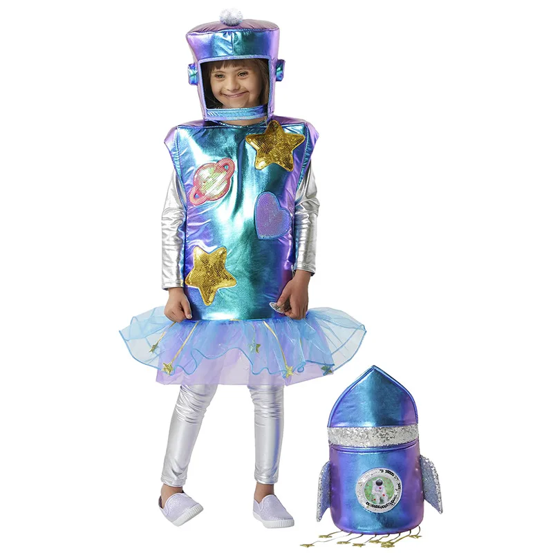 Children Spaceship Alien Robot Halloween Cosplay Party Dress Up Costume Kids School Role Playing Stage Outfit