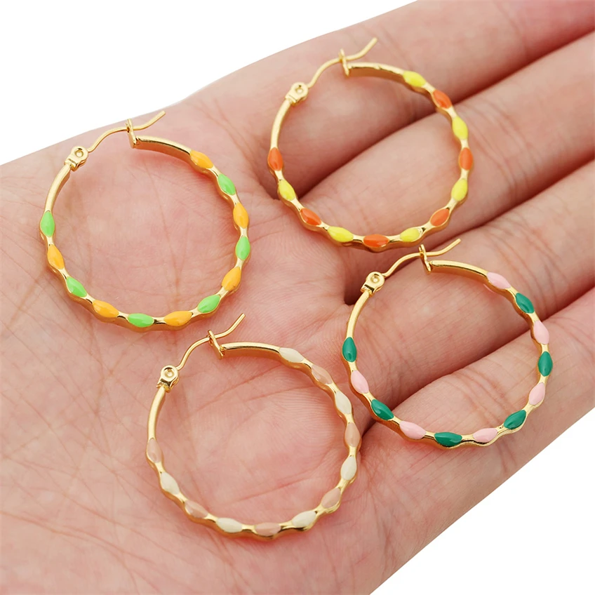 أقراط نسائية من الفولاذ المقاوم للصدأ ، مجوهرات راقية ، بساطتها ، دائرية ، طلاء ملون ، موضة جديدة ، مقاس 3 ، 5 ألوان ، 316L