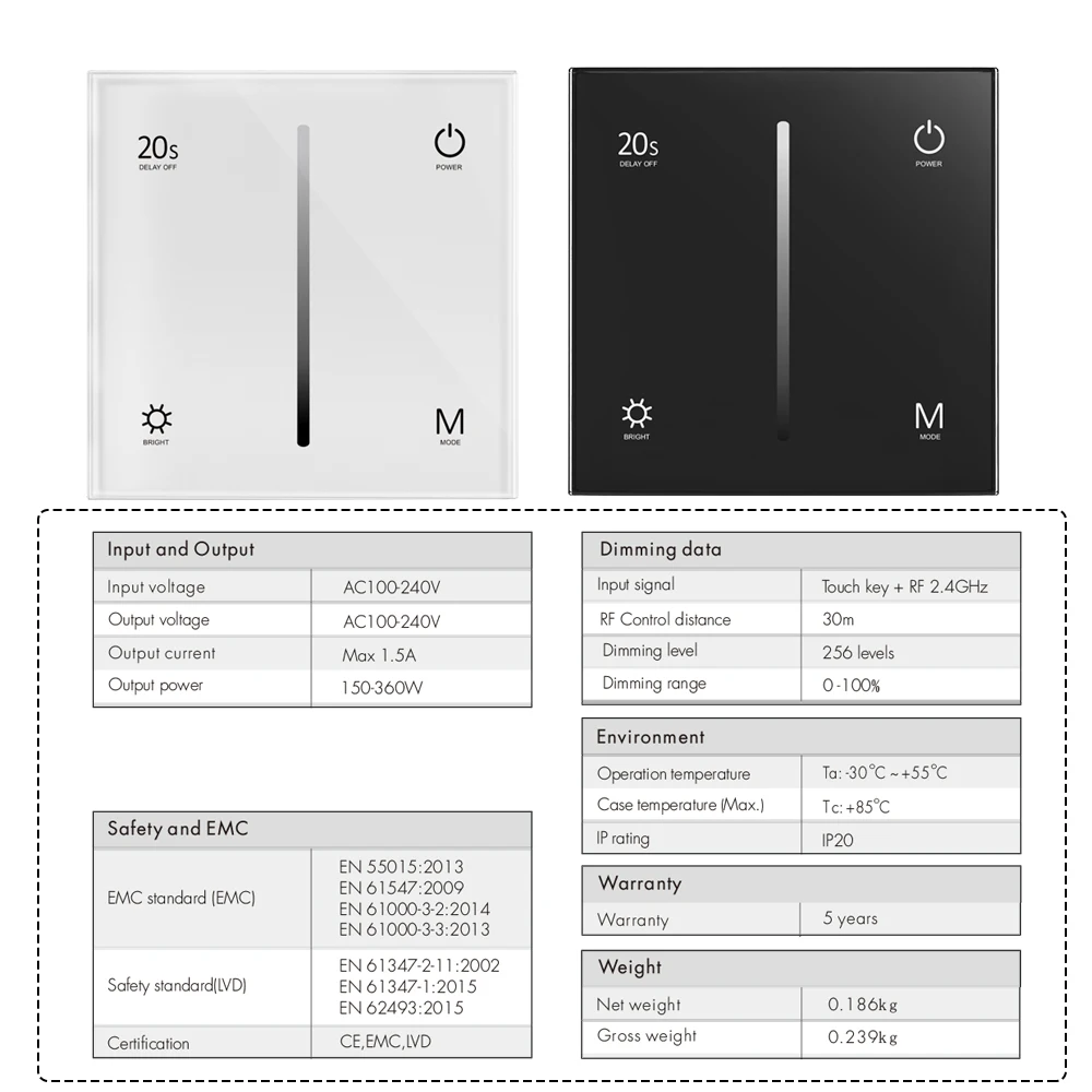 AC110V 220V 230V Touch Glass Panel AC Triac Dimmer Switch  for dimmable LED lamp, traditional incandescent ,halogen lights