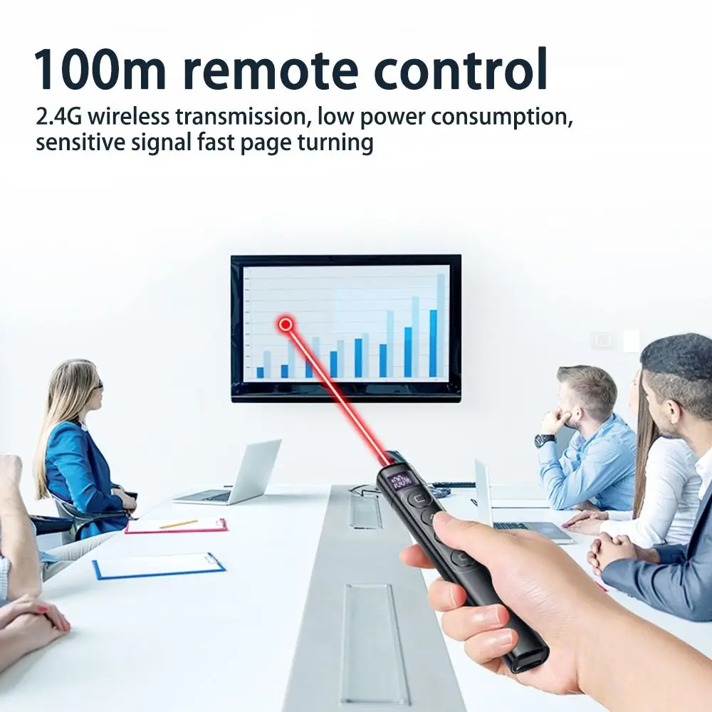 RF2.4GHz Remote Control Page Turning Pen Infrared 100M Distance Wireless Presentation Clicker Versatile Type C Rechargeable
