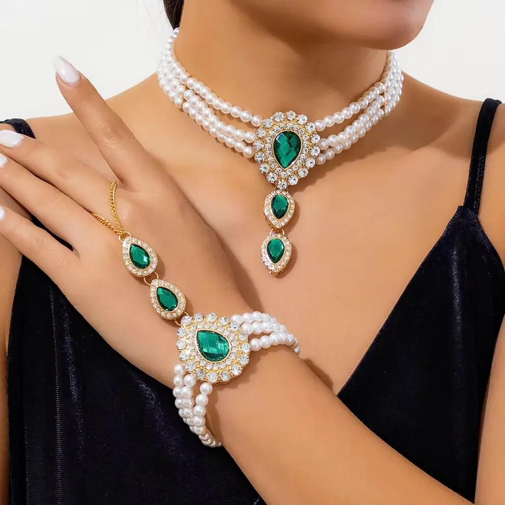 

Lacteo Elegant Rhinestone Water-drop Pendant Necklace Multilayer Imitation Pearl Choker Vintage Jewelry On The Neck Ladies Gifts