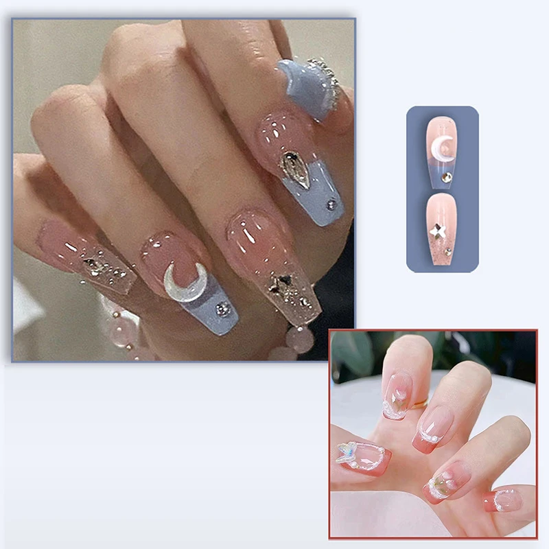 Simples quadrado unhas falsas curto francês unhas falsas imprensa em flores diamante design cobertura completa dicas de unhas ferramentas manicure