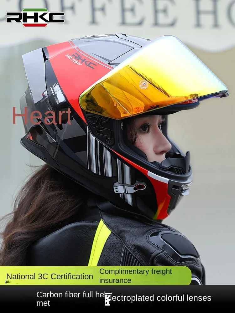 RHKC Motorcycle Helmet Women's Big Tail Locomotive Full Helmet Full Covered FRP Universal in All Seasons