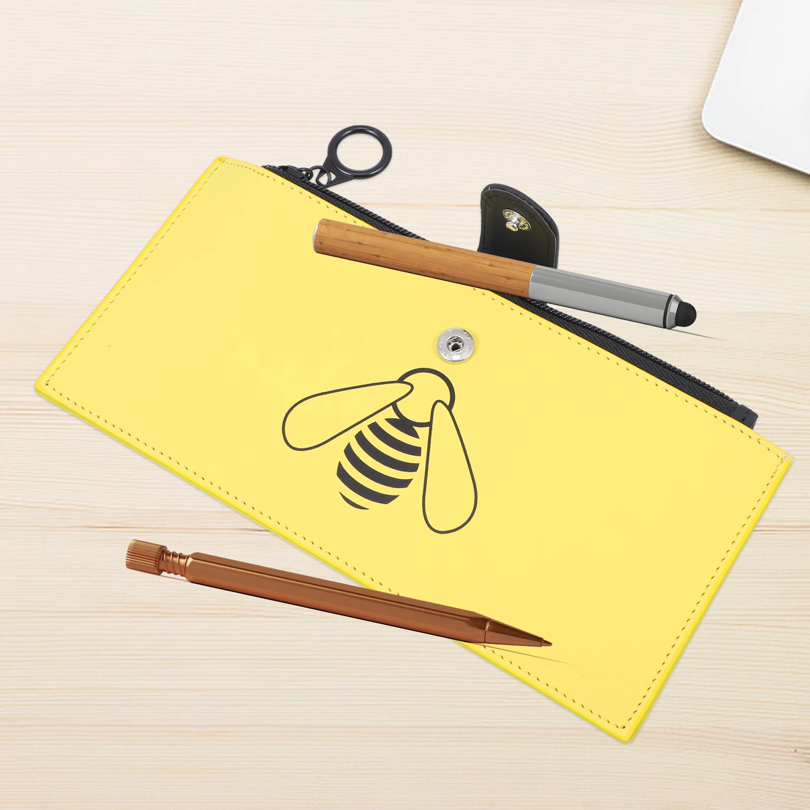 

Adorable Bee Printed Portable Pencil Bag Multi-Functional Stationery Storage Organizer For Students School Supplies