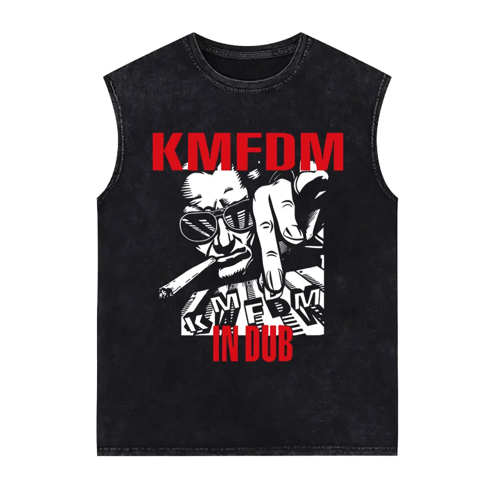 Rock Band Kmfdm Logo Vintage Washed Tank Tops Men Women Retro Gothic Punk Sleeveless Vest T Shirt Male Cool Oversized Streetwear