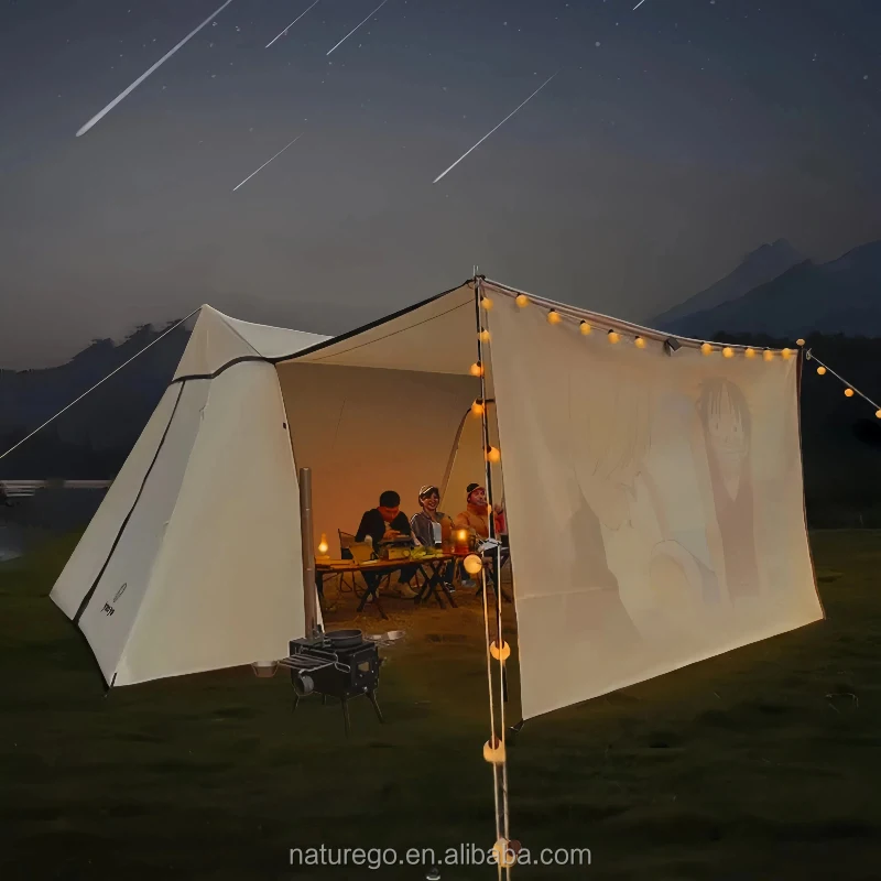 Lightweight 2-in-1 Camping Tent with Detachable Oxford Fabric Canopy and Projection Screen for Convenient Road Trips