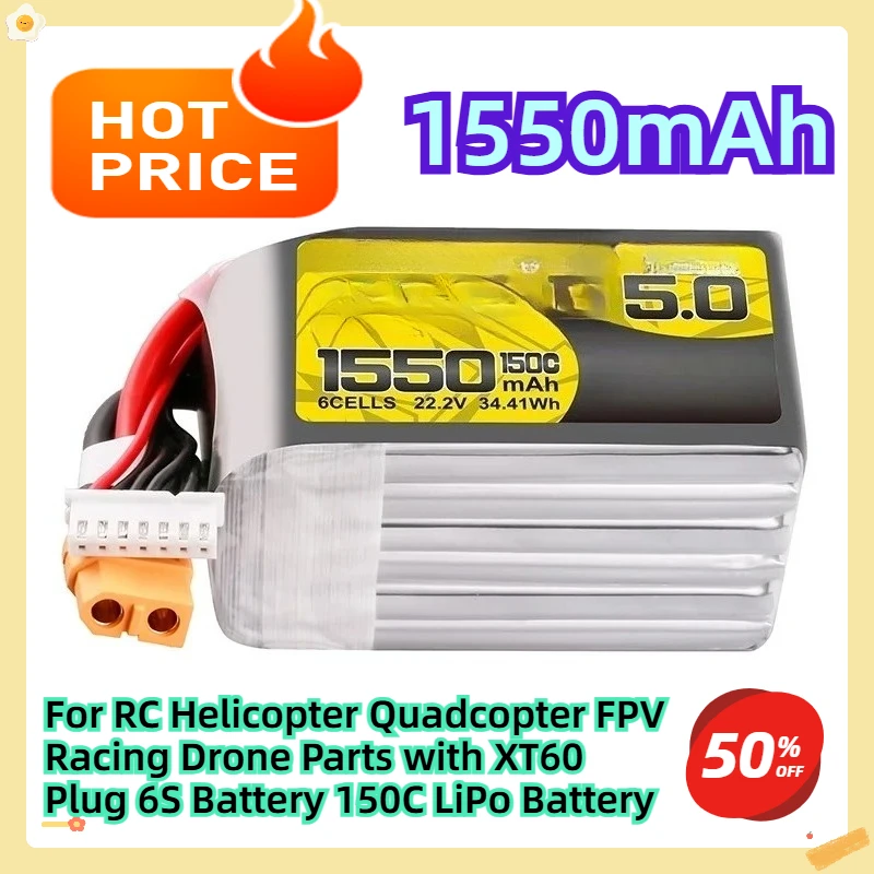 

For RC Helicopter Quadcopter FPV Racing Drone Parts with XT60 Plug 6S Battery 22.2V 1550mAh 150C LiPo Battery