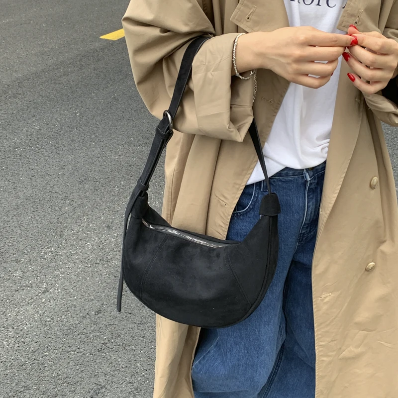 LEFTSIDE Retro Faux Suede Leopard Saddle Bag 2025 Trendy Shoulder Bag Fashion Crossbody Bags Females Luxury Handbags and Purses