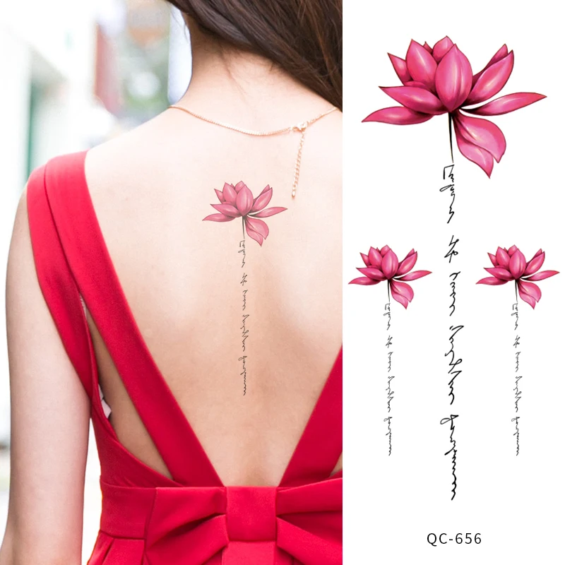 

Lotus Folwer Temporary Tattoos Peony Peach Rose Pattern Sexy Designs Waterproof Back Body Art Fake Tattoo Stickers For Women