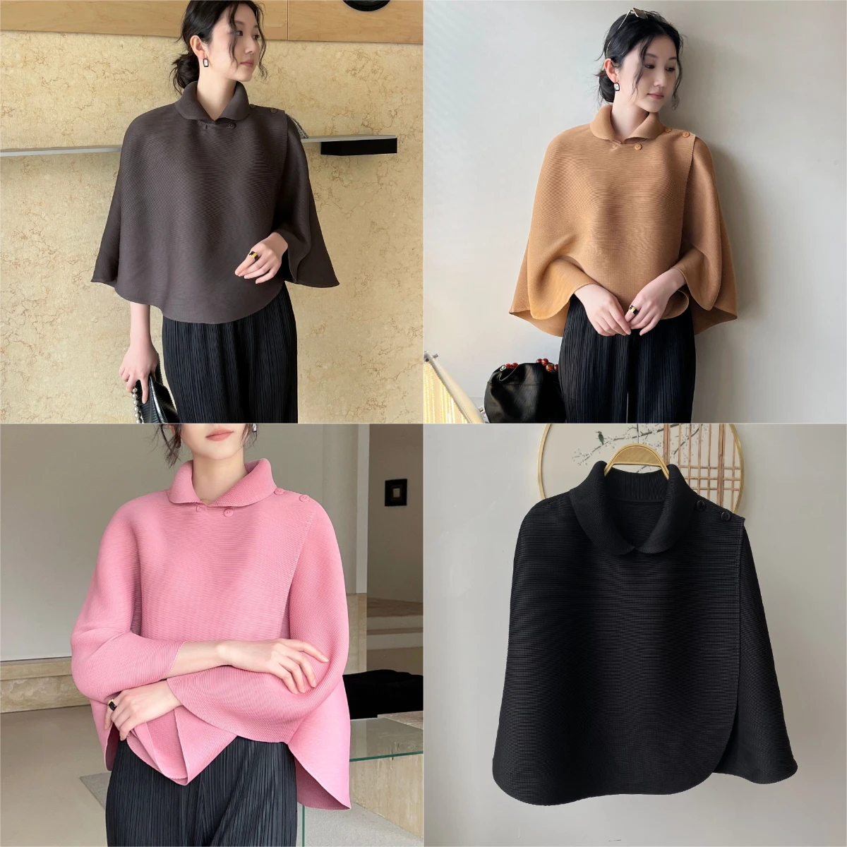 

Miyake Fold 2025 New Autumn Spring High End Loose Collar Fold Korean Pleats Fashion Plisse Elegant Pleated Casual Shawl Top