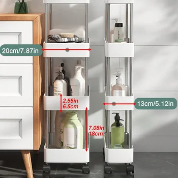 3/4 Tier Movable Gap Storage Rack Rolling Utility Cart Storage Shelf Kitchen Bathroom Slim Slide Organizer Shelf Livingroom 3