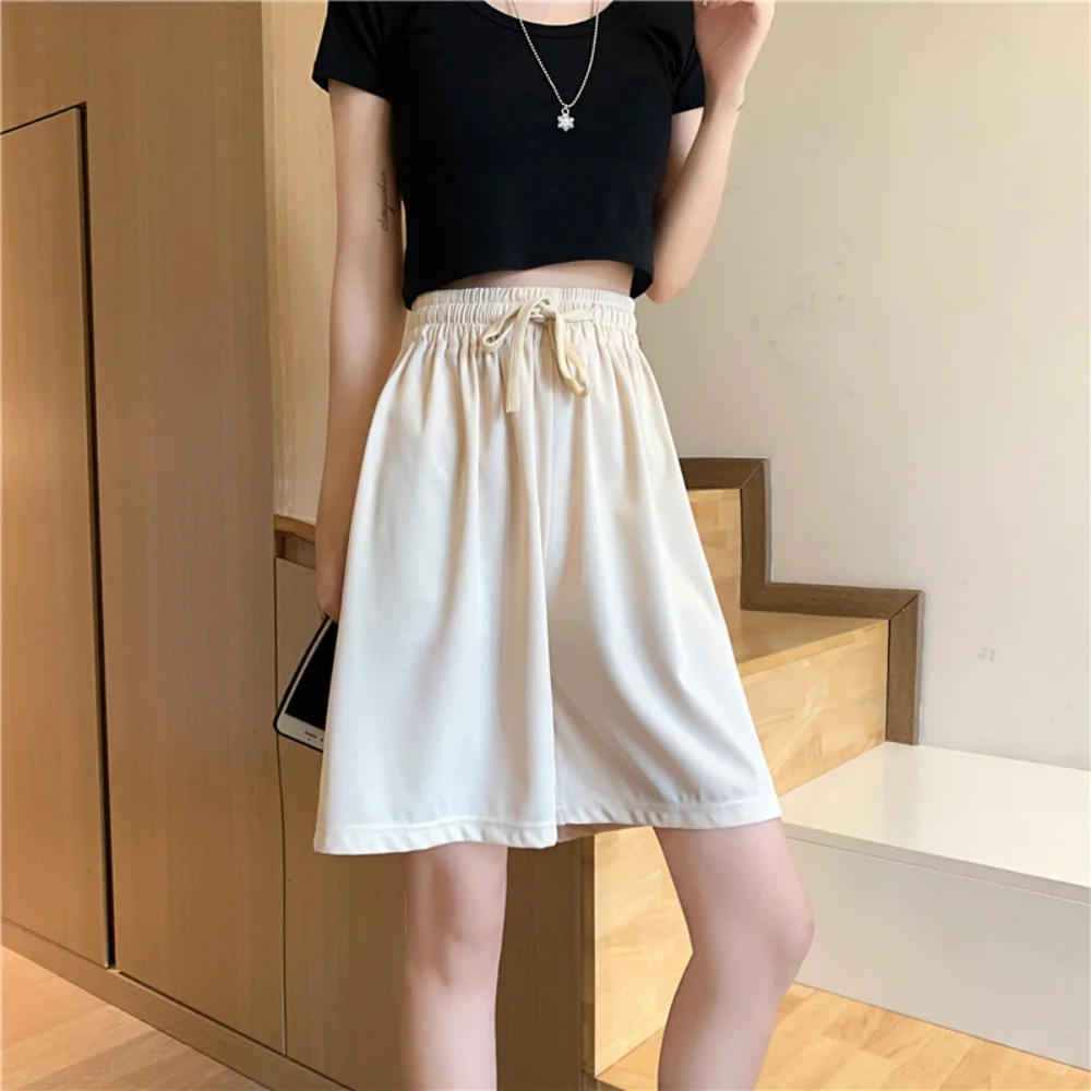 New Summer Ice Silk Loose Women\'s Shorts Large Size Sports Short Pants High Waist Wide Leg Knee Length Shorts Fashion Hot Pants