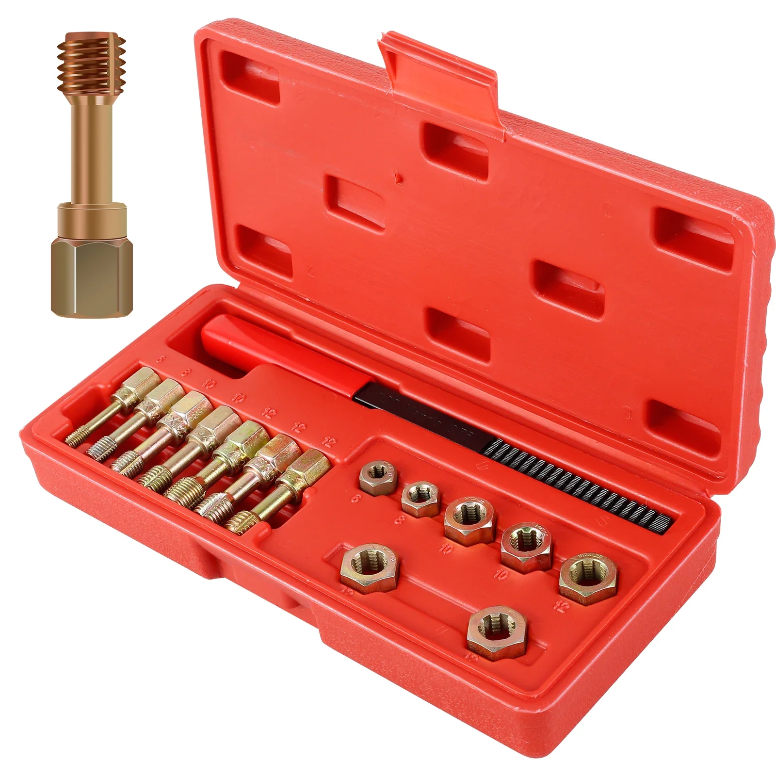 

15Pcs Thread Restorer Kit Carbon Steel Car Rethreading Repair Tool Set Metric Thread Chaser Repair Kit with Storage Case