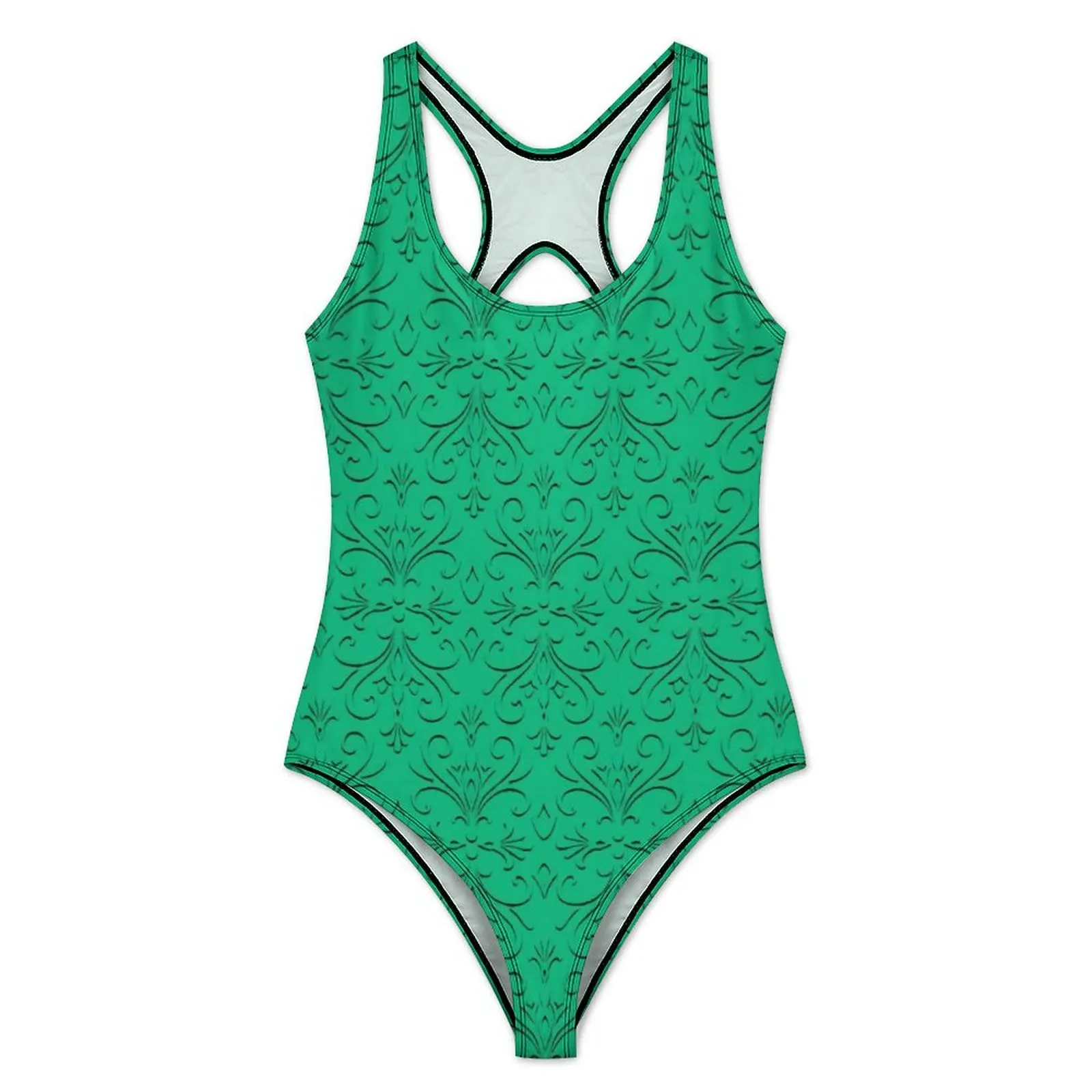 Nordic Damask Pop Swimsuit Sexy Vintage Print One Piece Swimwear Push Up Swimsuits Trendy Holiday Pool Bathing Suit