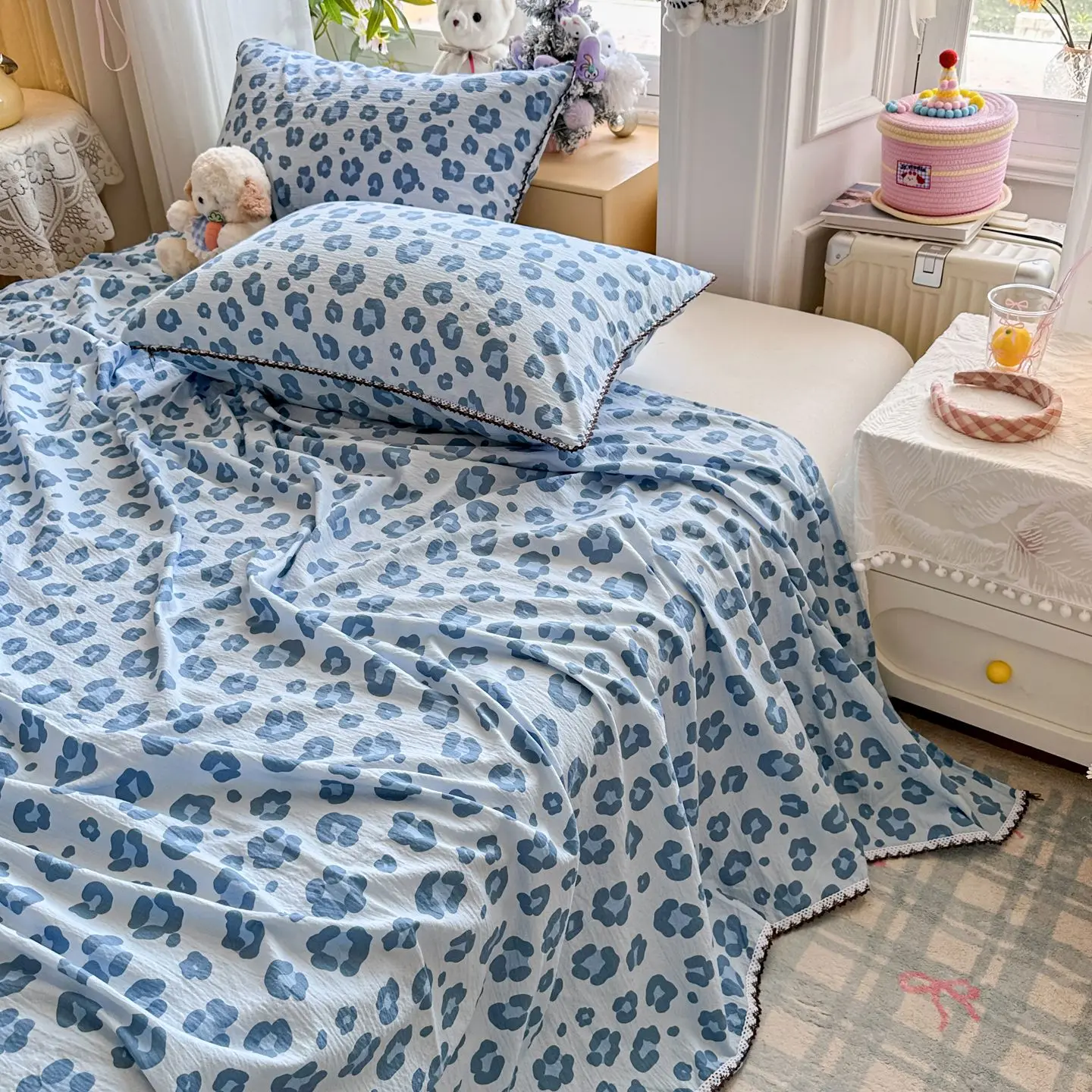 2026 New Ins Korean Bed Flat Sheet, Cartoon Fashion Leopard Print Soft Skin-friendly Sheet Set for Kids Bedrrom, Dormitory Decor