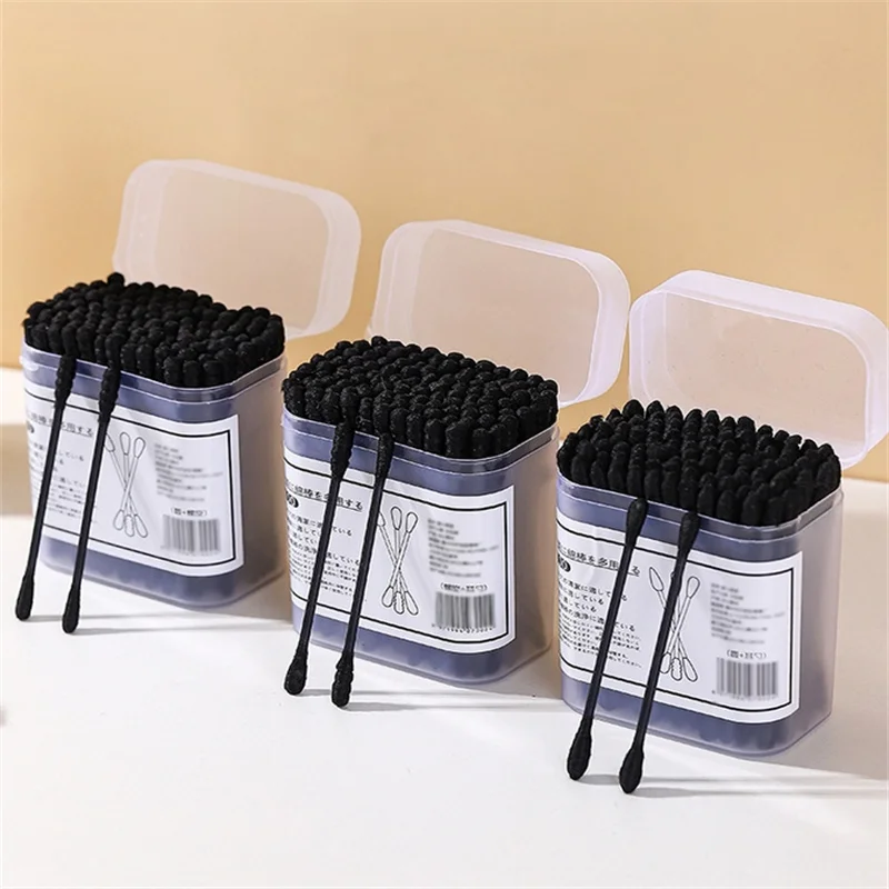 100/200/300PCS Black Double-Ended Cotton Swabs Earpick Disposable Cotton Swabs for Cleaning Blackheads Ear Cleaning Tool