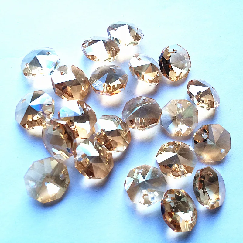 Hot Selling 200pcs/lot 14mm Champagne K9 Crysta Octagon Beads In 2Holes Diy Window Suncatcher Making Home Decoration Accessories